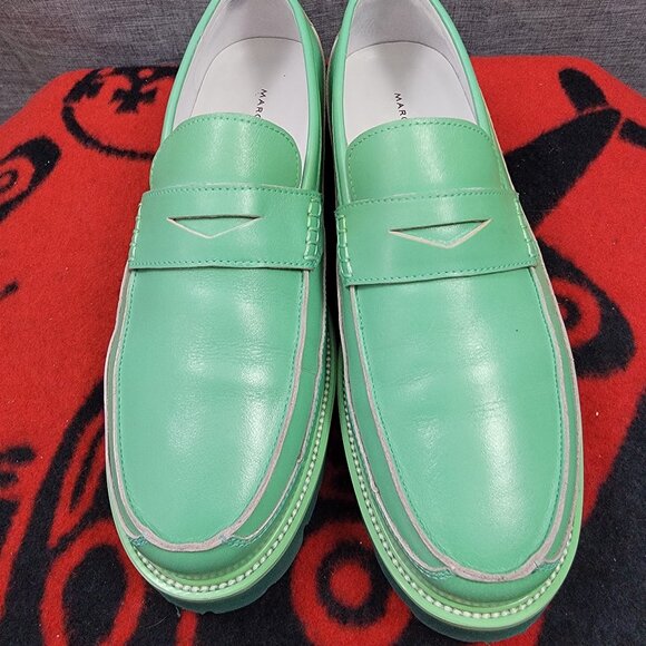 Men's Marc Nolan Adler Green Ombré Patent Leather Penny Loafers Size 8 - Picture 3 of 9